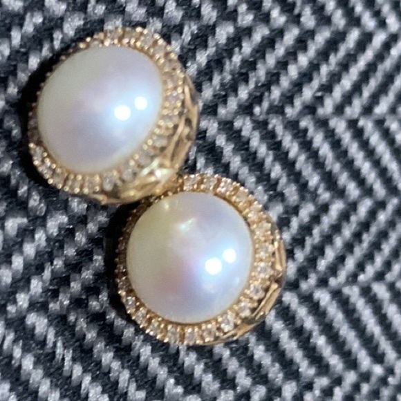 14K diamond pearl earrings